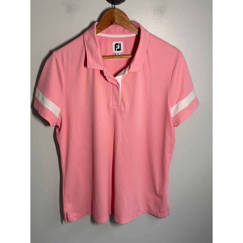 FootJoy Womens XL Pink Short Sleeve Performance Golf Polo Shirt Stripe Accent